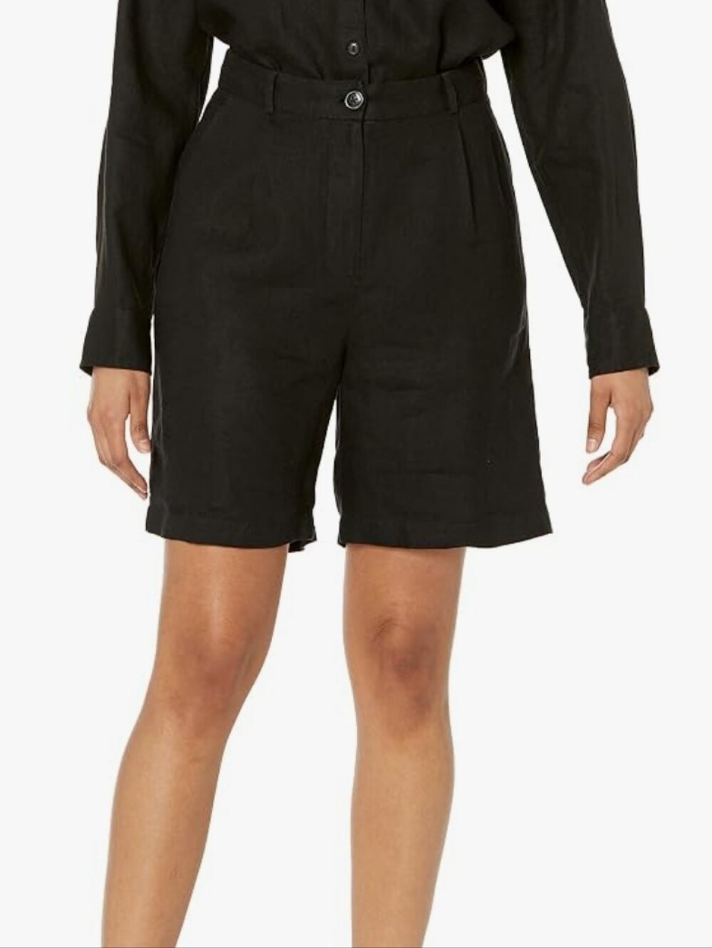 The Drop Women's Millie Loose-Fit Pleated Long Black Linen Walk Short NEW NWT